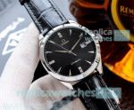 Best Quality Copy Omega Black Face Black Leather Strap Men's Automatic Watch